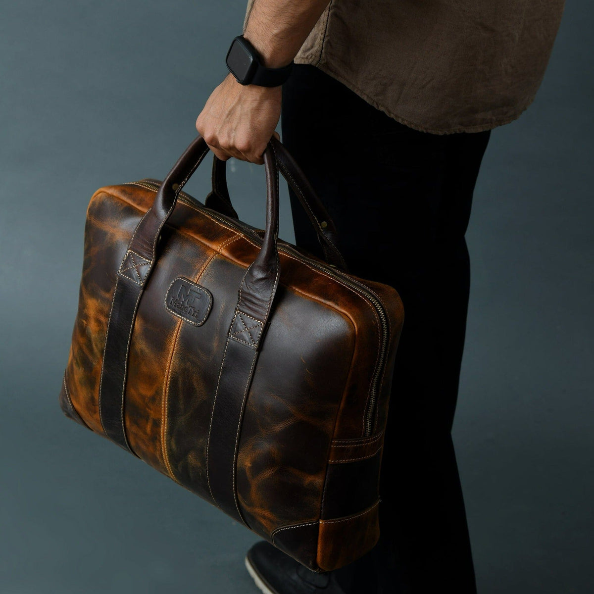 Brown Jefferson Briefcase by Classy Leather Bags