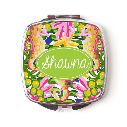 Tropical Personalized Compact Mirror - Custom Cosmetic Mirror for Purse or Pocket - Christmas Gifts for Her by Joyful Moose