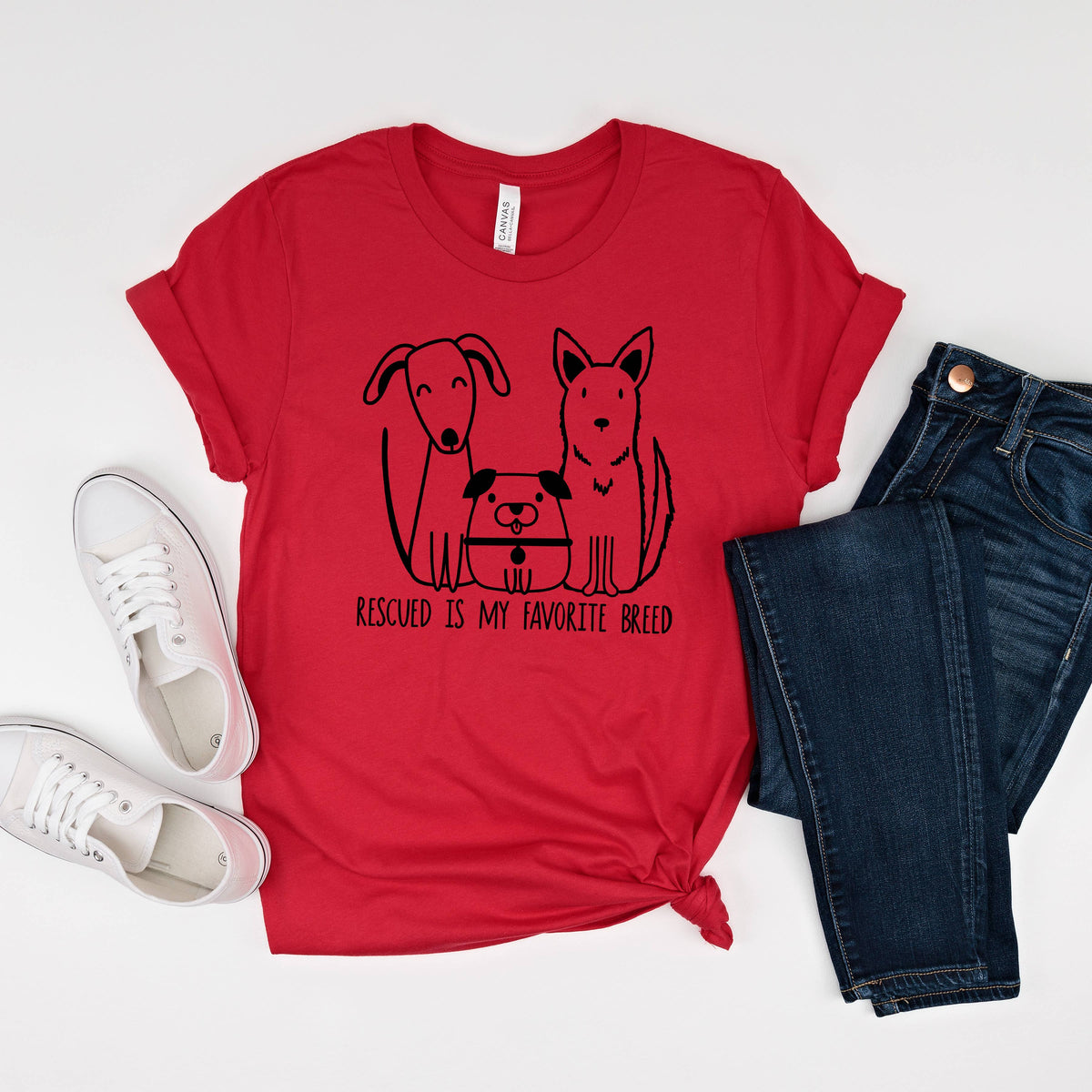 Rescued Is My Favorite Breed Dog Tshirt – Soft Bella Canvas Tee For Dog Lovers by Joyful Moose