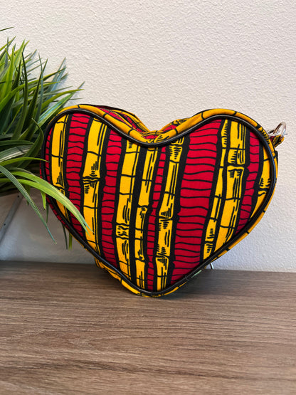 Diva kente heart shaped crossbody bag in red, black and yellow
