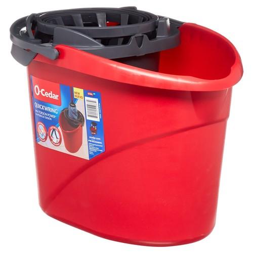 Red 2.5 gallon mop bucket with built-in wringer