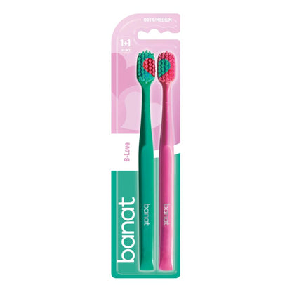 Banat B-Love Medium Toothbrush Set 2-Pack by Beauty Care Bag