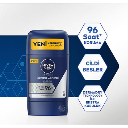 Nivea Derma Control Clinical Men's Deodorant Stick - Long Lasting Sweat Protection, Anti-Perspirant, 1.69 fl oz by Beauty Care Bag
