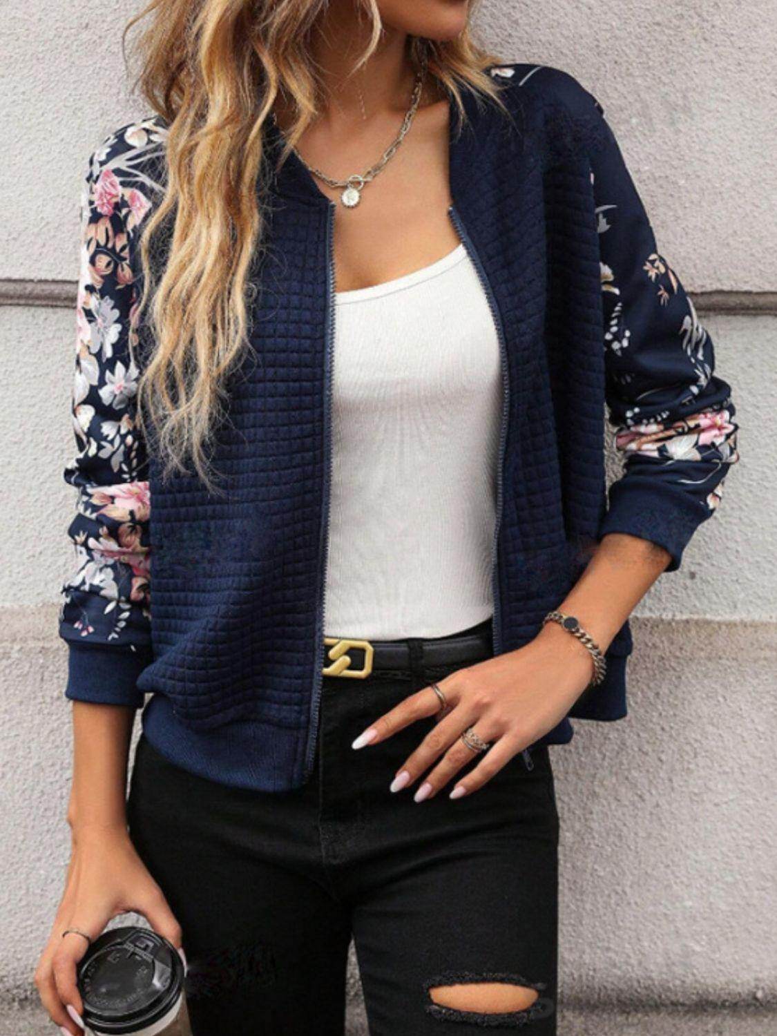 Printed Zip Up Long Sleeve Jacket for Stylish Comfort by Mauve Tuna