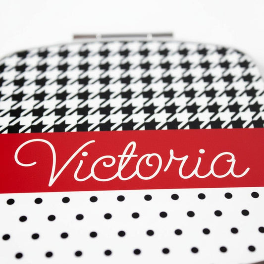 Personalized Compact Mirror - Red Black Polka Dot Houndstooth Custom Bridesmaids Gifts - Personalized Bridesmaids Gifts by Joyful Moose