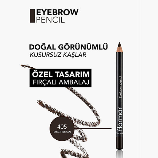 Flormar Bitter Brown Eyebrow Pencil with Soft Tip Applicator & Blending Brush | Long Lasting, Natural Definition by Beauty Care Bag