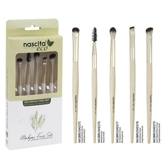 Nascita Eco Makeup Brush Set - 5 Piece Eco-Friendly Professional Makeup Brushes for Eyeshadow, Mascara, and Eyeliner by Beauty Care Bag