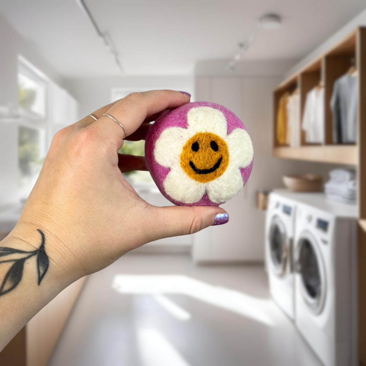 Organic wool dryer balls in In Bloom Bubblegum design
