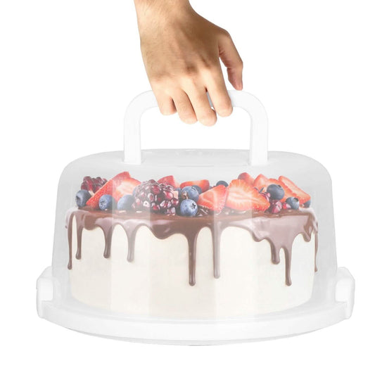 EasyOptionXY 10 inch plastic cake storage container with clear lid and handle