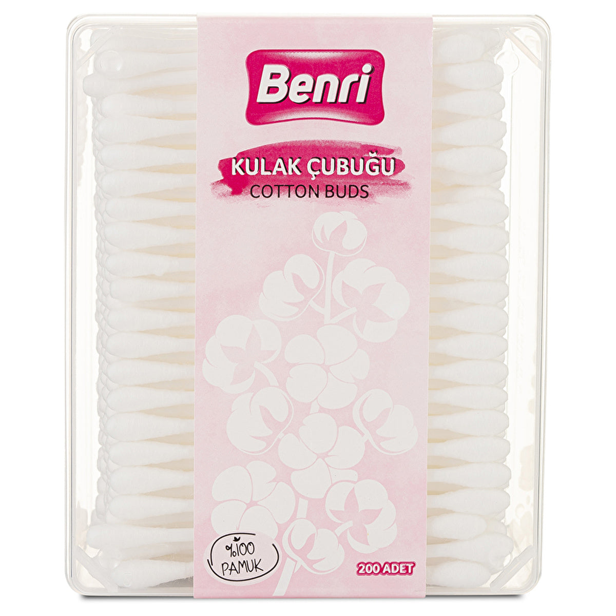 Benri cotton swabs with 100% cotton tips, 200 count