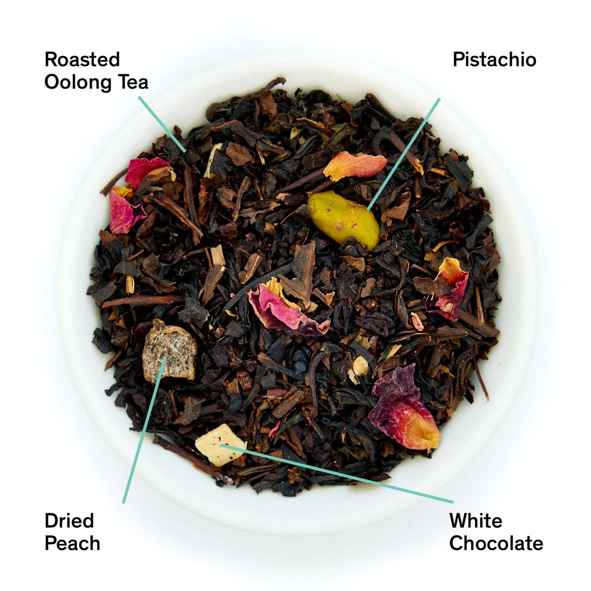 Dark Iris peach pistachio oolong tea