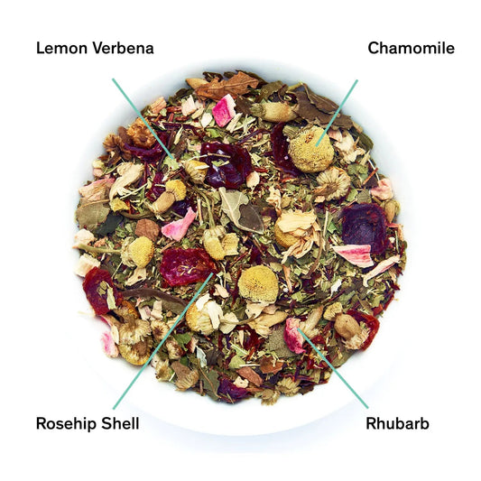 Days of Heaven rhubarb verbena chamomile herbal tea