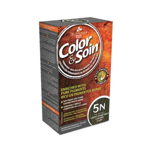Color&Soin Ammonia-Free Hair Dye - Light Chestnut (5N) - Natural, Gentle Hair Color by Beauty Care Bag