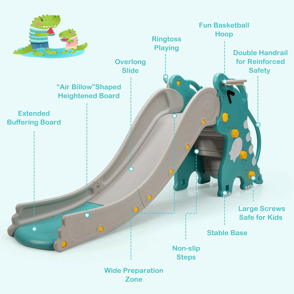 Green kids slide play set with basketball hoop by GBruno Store, view 7