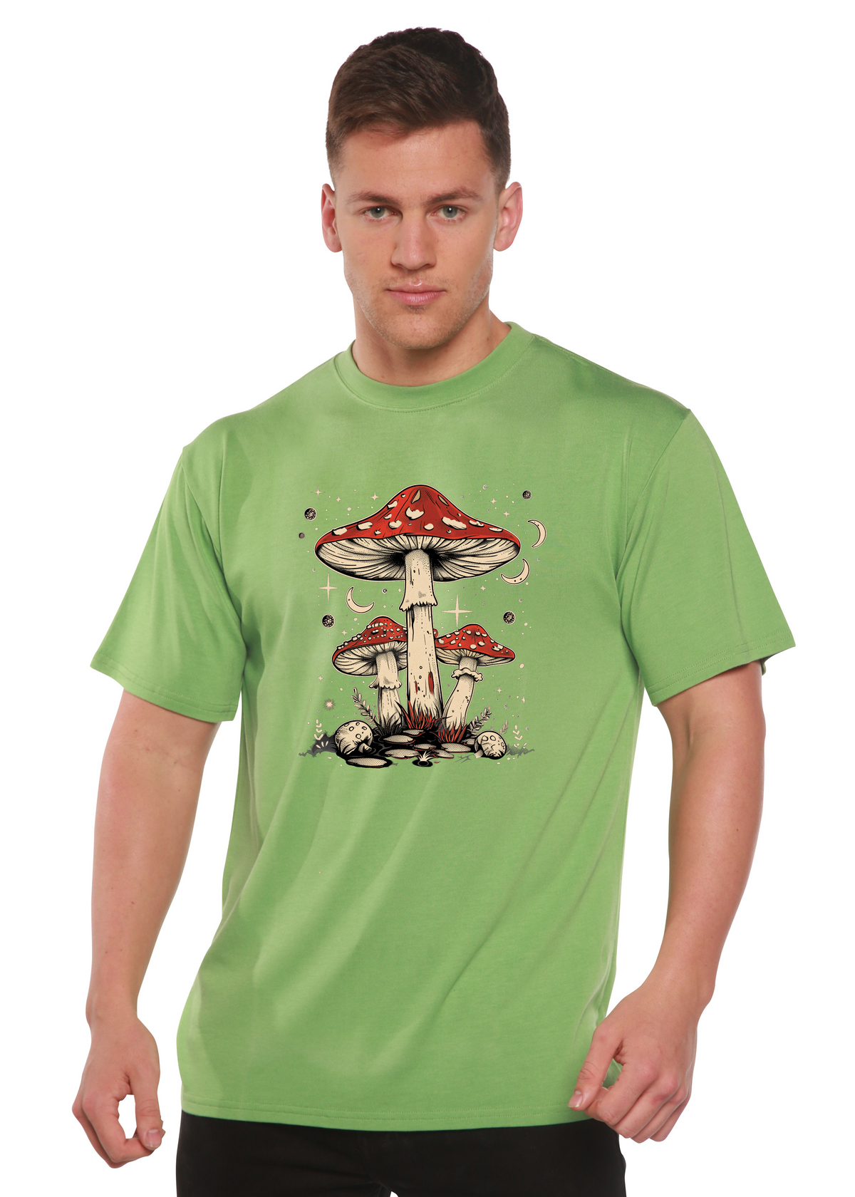 Boho Retro Hippie Mushrooms Natural unisex bamboo graphic T-shirt – view 10