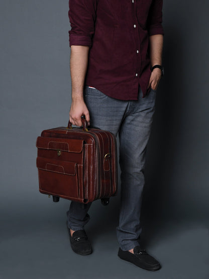 Wanderer Leather Trolly Suitcase Bag by Classy Leather Bags