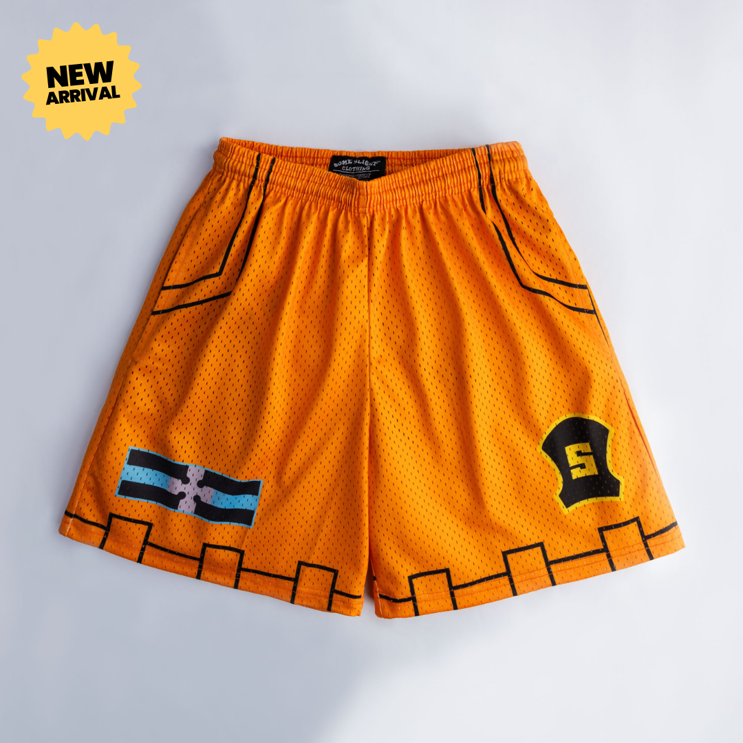 Off Duty Uniform anime mesh shorts with sublimated design