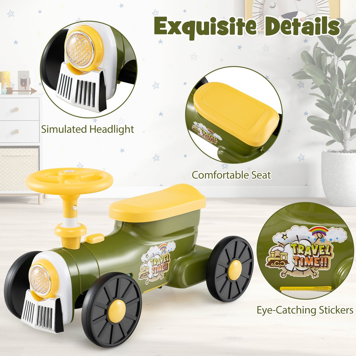 Ride on Toy with Steering Wheel and Train Whistle Sound Button by GBruno Store