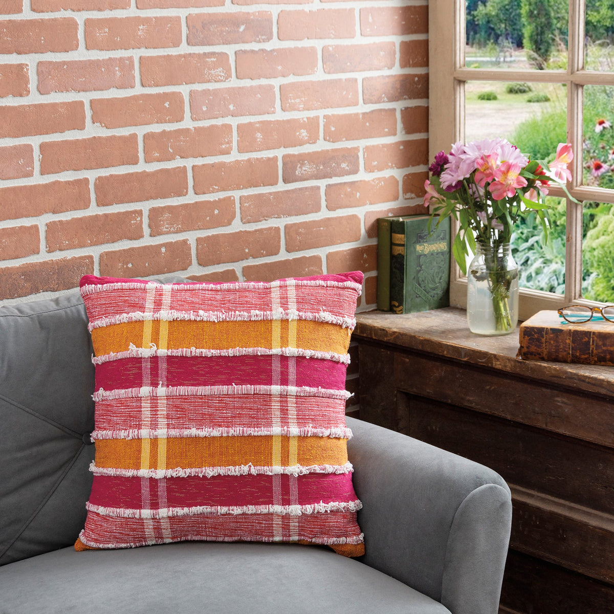 Double-Sided Woven Cotton Striped Pillow by Rust & Cinder