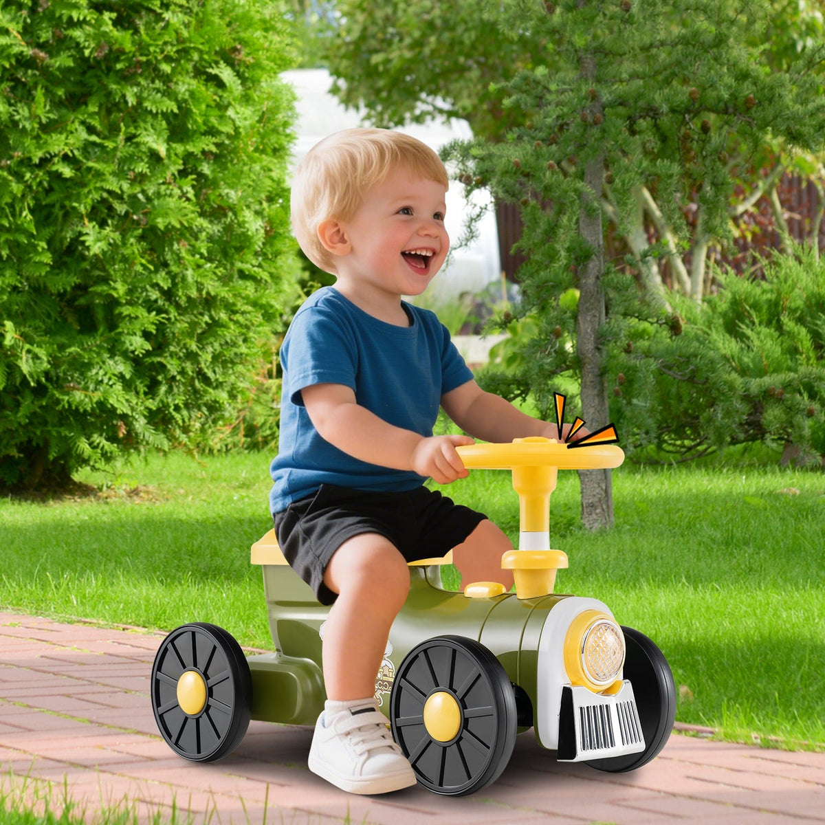 Ride on Toy with Steering Wheel and Train Whistle Sound Button by GBruno Store