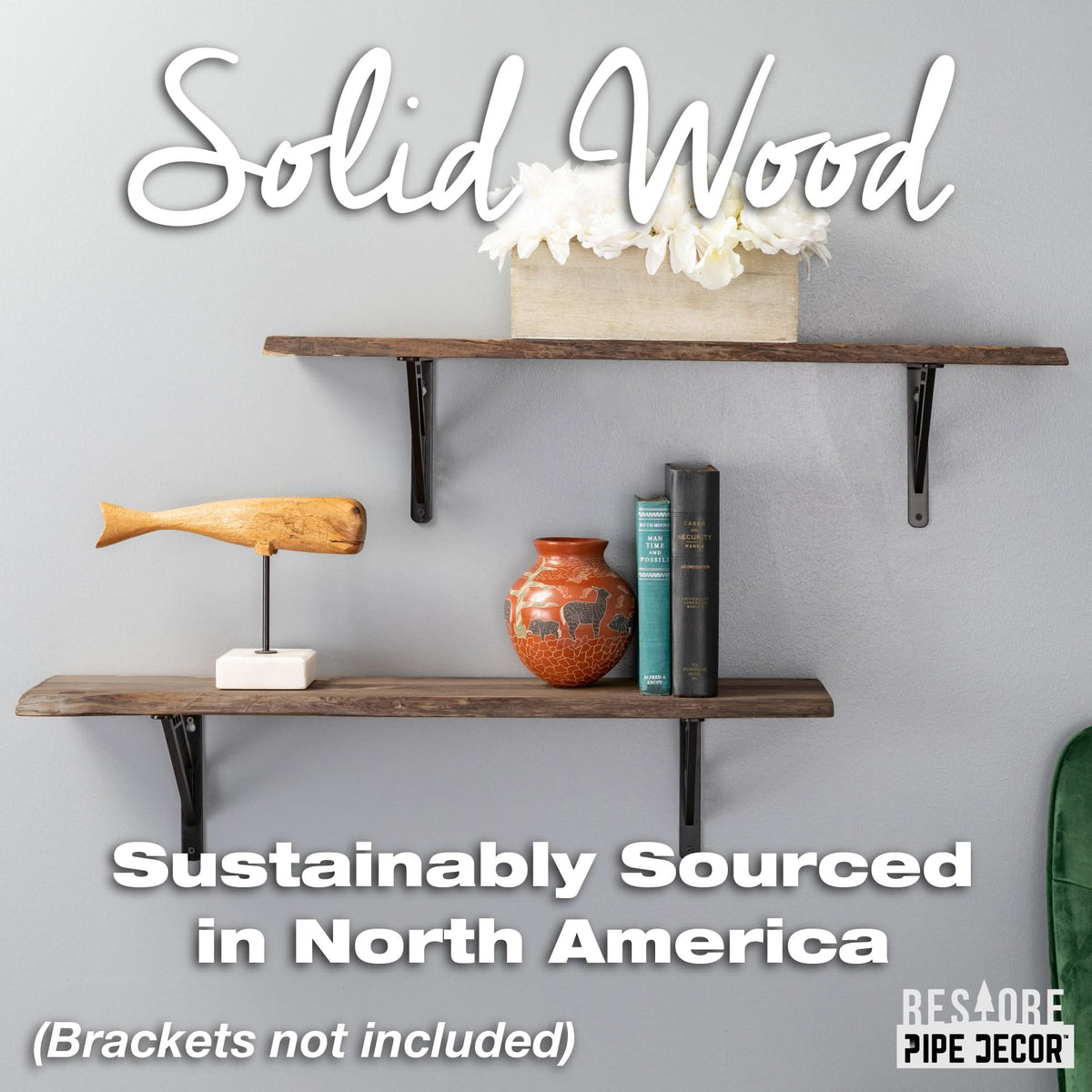RESTORE Trail Brown 36 in. Live Edge Wood Shelf (Wood Only) by PIPE DECOR