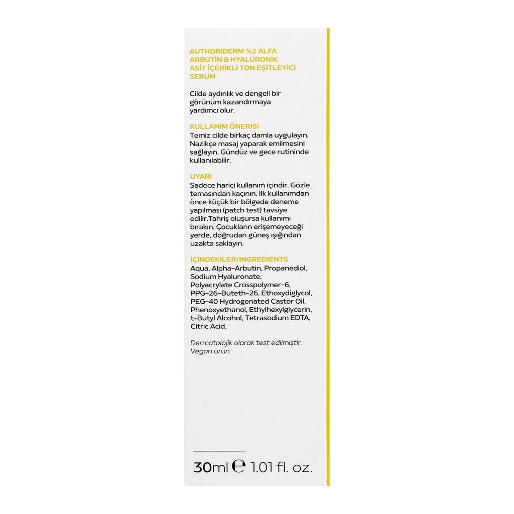Authoriderm 2% Alpha Arbutin & Hyaluronic Acid Serum 30 ml by Beauty Care Bag