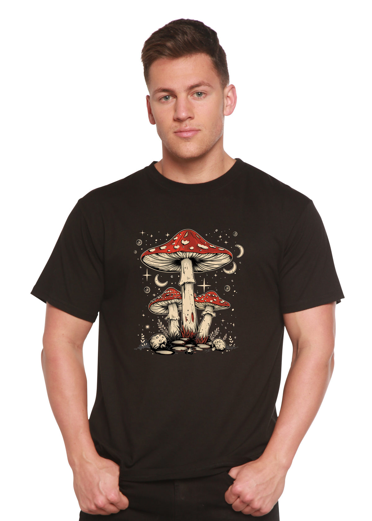 Boho Retro Hippie Mushrooms Natural unisex bamboo graphic T-shirt – view 11