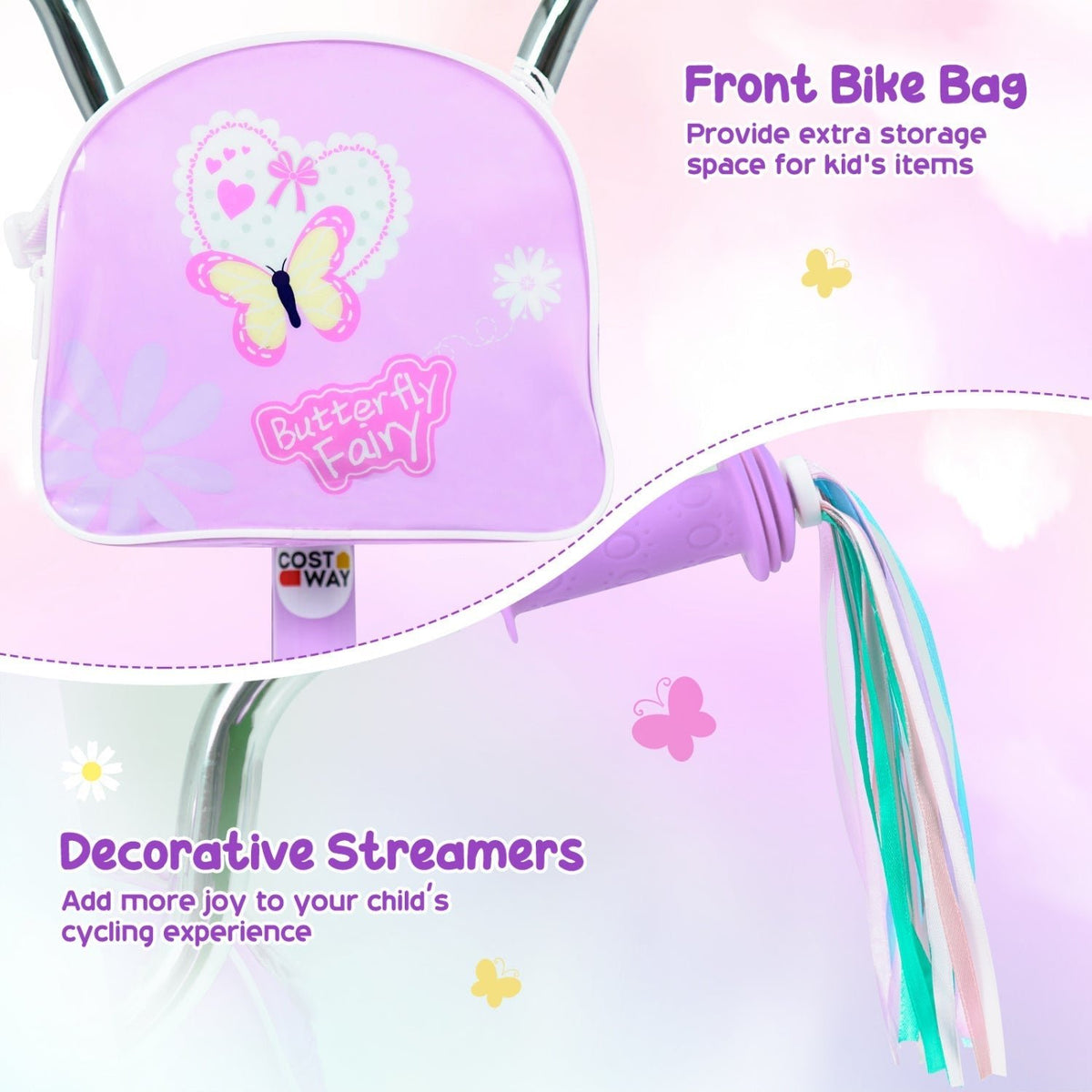 12-inch girls bike with front bag and training wheels, GBruno Store, view 7