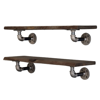 PIPE DECOR 24 in. Trail Brown live edge wood shelf with L-shaped pipe brackets