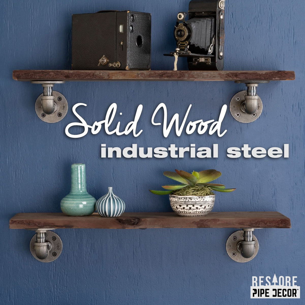PIPE DECOR 24 in. Trail Brown live edge wood shelf with L-shaped pipe brackets, view 3