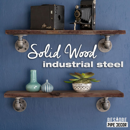 PIPE DECOR 24 in. Trail Brown live edge wood shelf with L-shaped pipe brackets, view 3