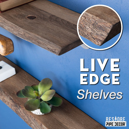 PIPE DECOR 24 in. Trail Brown live edge wood shelf with L-shaped pipe brackets, view 5