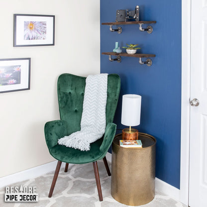 PIPE DECOR 24 in. Trail Brown live edge wood shelf with L-shaped pipe brackets, view 7