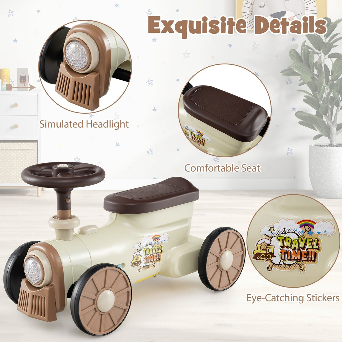 Ride on Toy with Steering Wheel and Train Whistle Sound Button by GBruno Store
