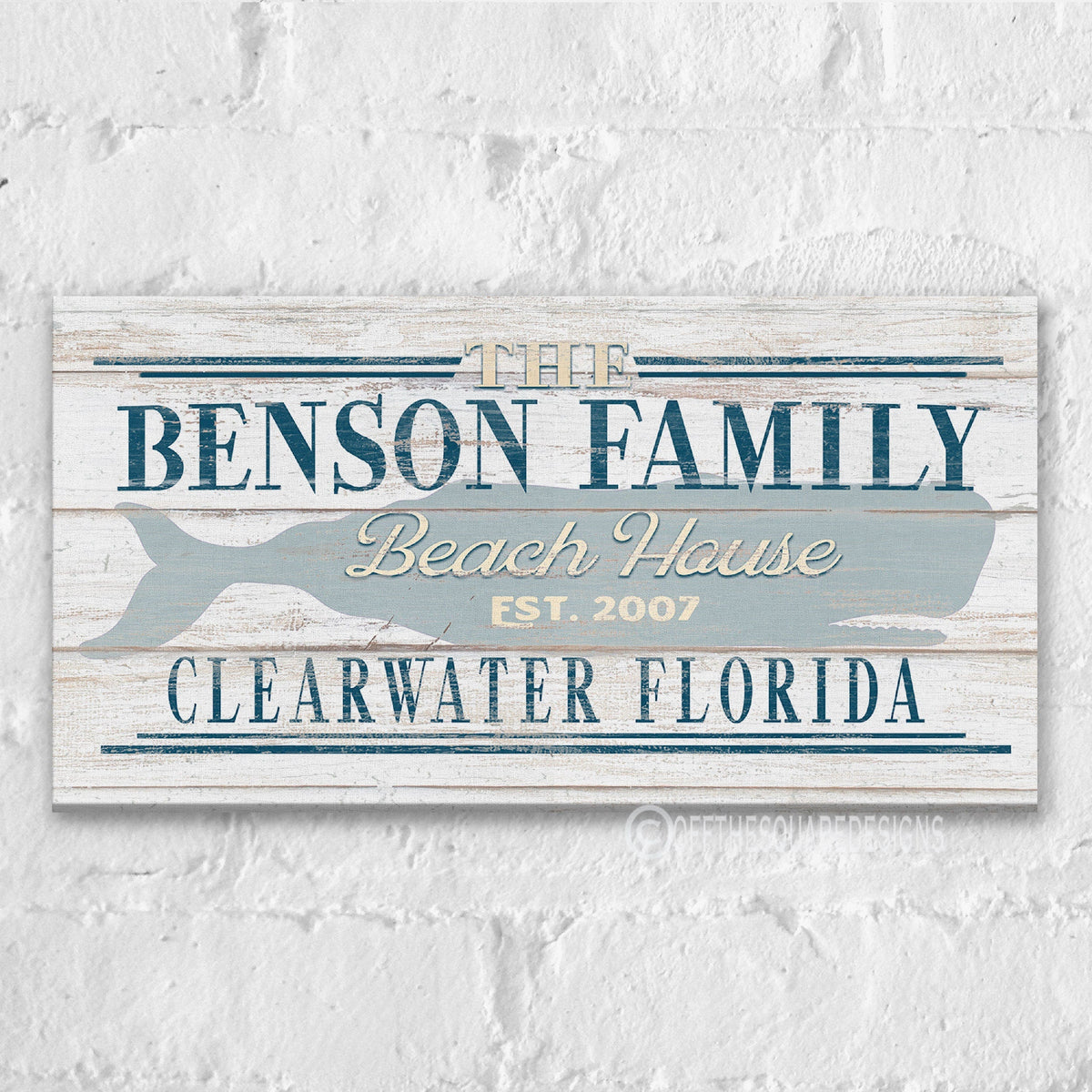 Beach House Family Name Whale Sign | Personalized Beach House Canvas Wall Decor by Off The Square Designs