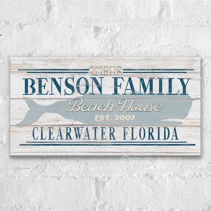 Beach House Family Name Whale Sign | Personalized Beach House Canvas Wall Decor by Off The Square Designs