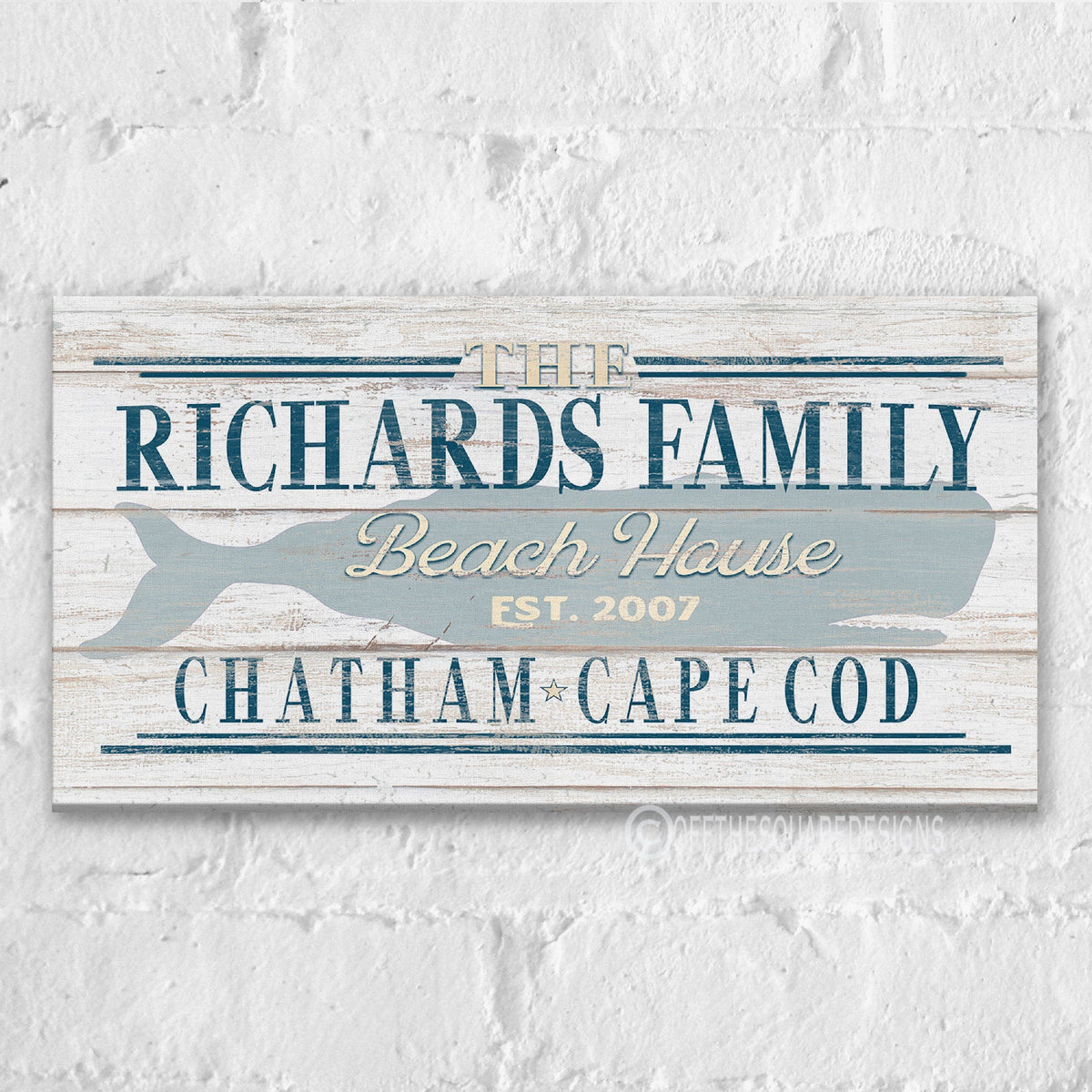 Beach House Family Name Whale Sign | Personalized Beach House Canvas Wall Decor by Off The Square Designs