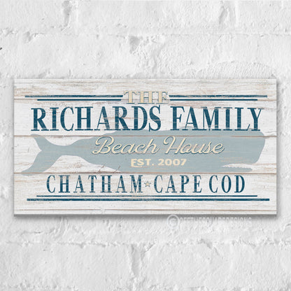 Beach House Family Name Whale Sign | Personalized Beach House Canvas Wall Decor by Off The Square Designs