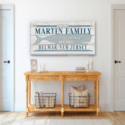 Beach House Family Name Whale Sign | Personalized Beach House Canvas Wall Decor by Off The Square Designs