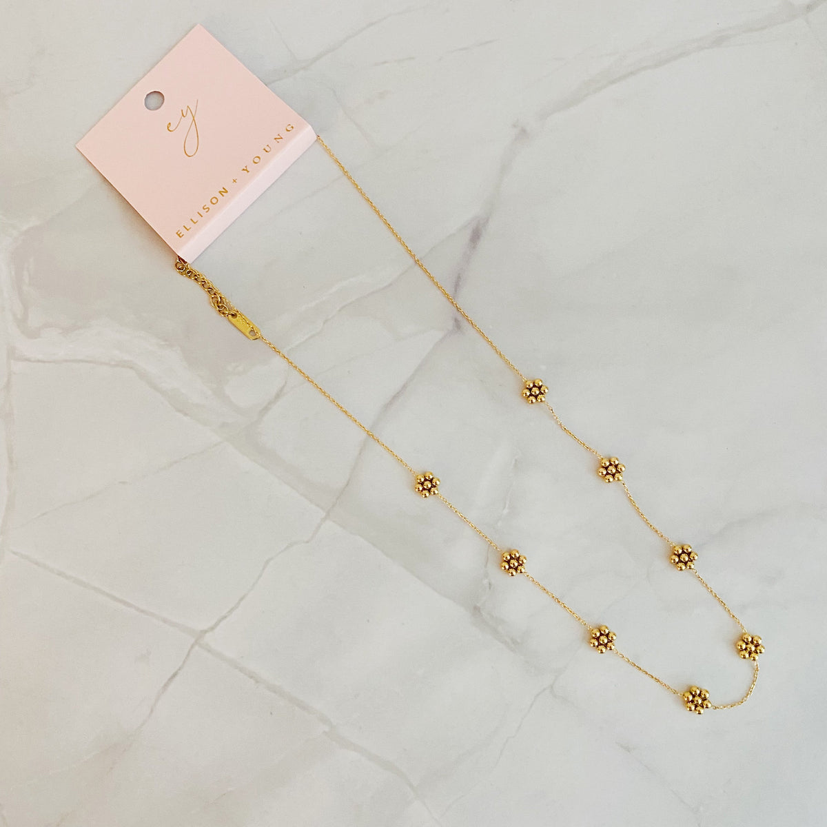 Dainty Golden Bead Flower Necklace - Waterproof Stainless Steel by Fuchsia Hercules