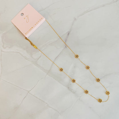 Dainty Golden Bead Flower Necklace - Waterproof Stainless Steel by Fuchsia Hercules