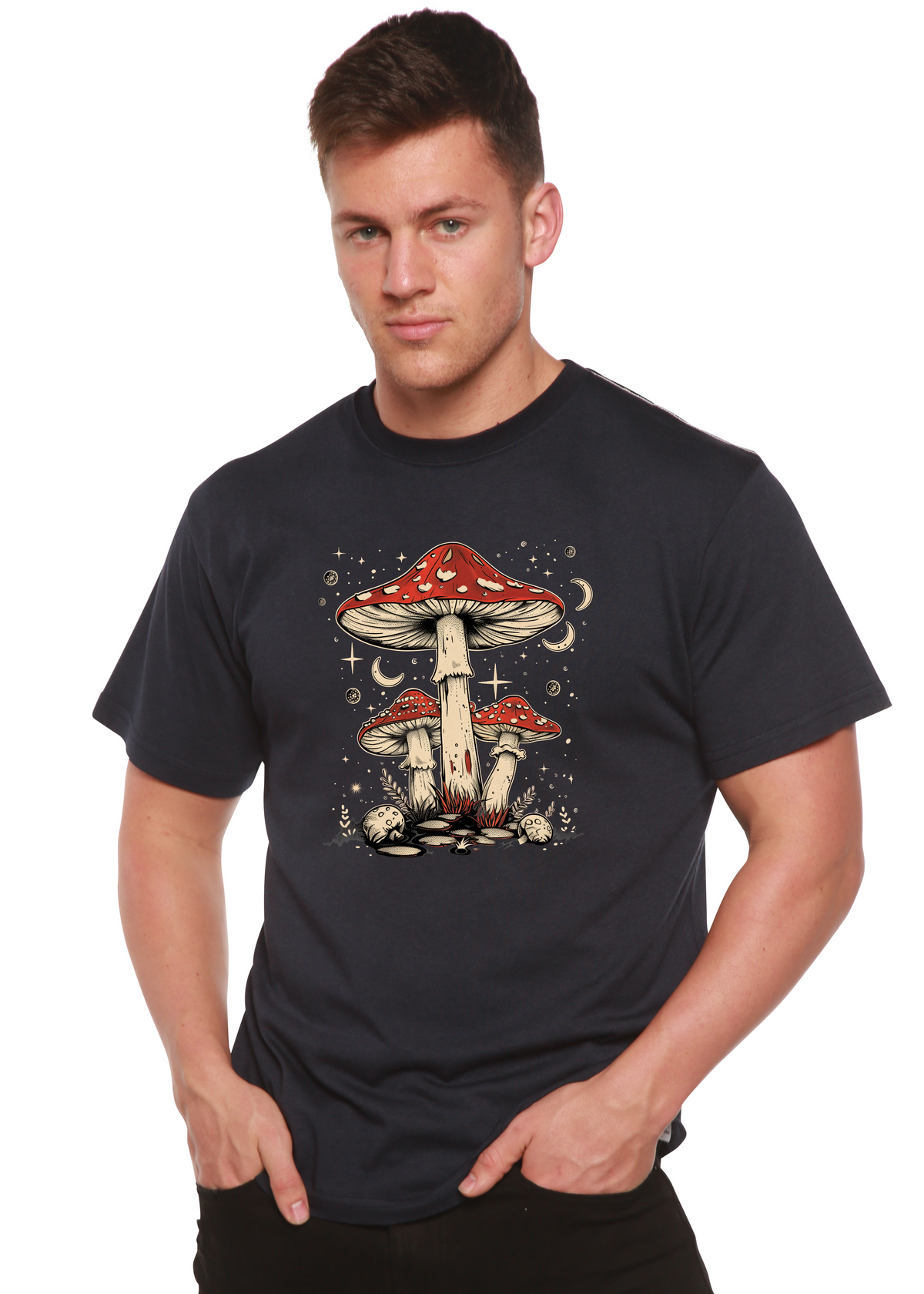 Boho Retro Hippie Mushrooms Natural unisex bamboo graphic T-shirt – view 12