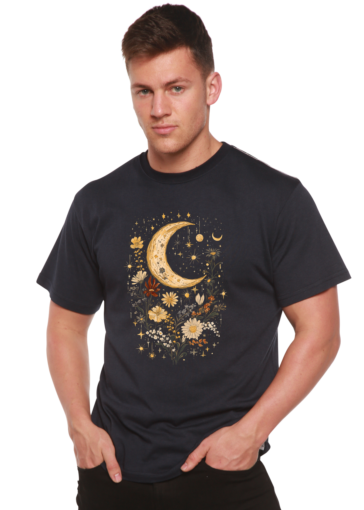 Celestial Moon Boho Flowers Vintage unisex bamboo graphic T-shirt – view 7