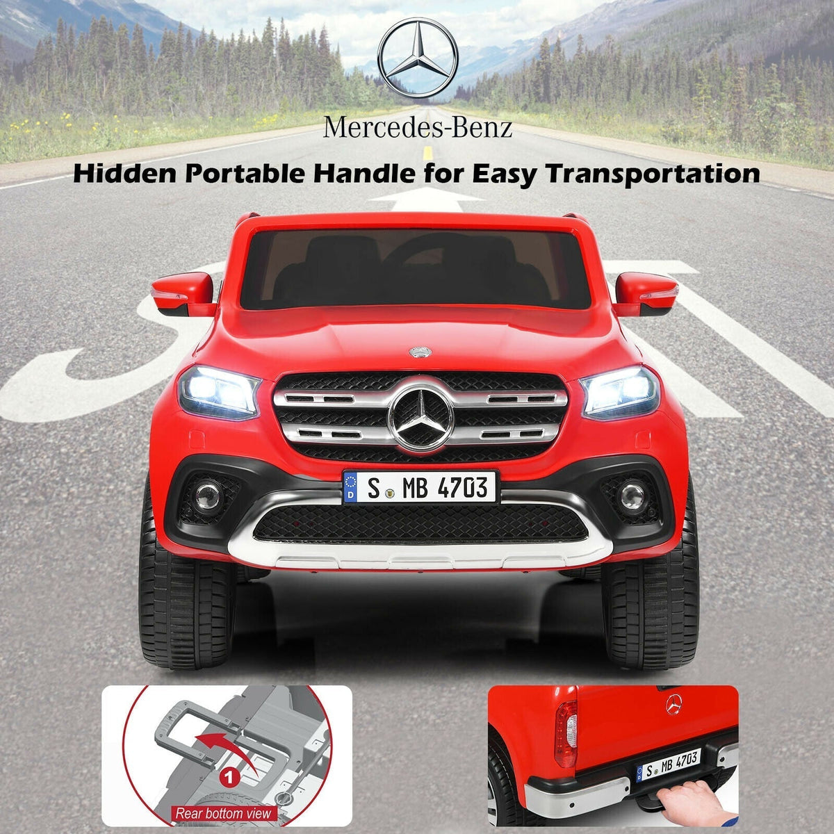 Red 12V Mercedes-Benz X Class 2-seater kids ride-on car, GBruno Store, view 6