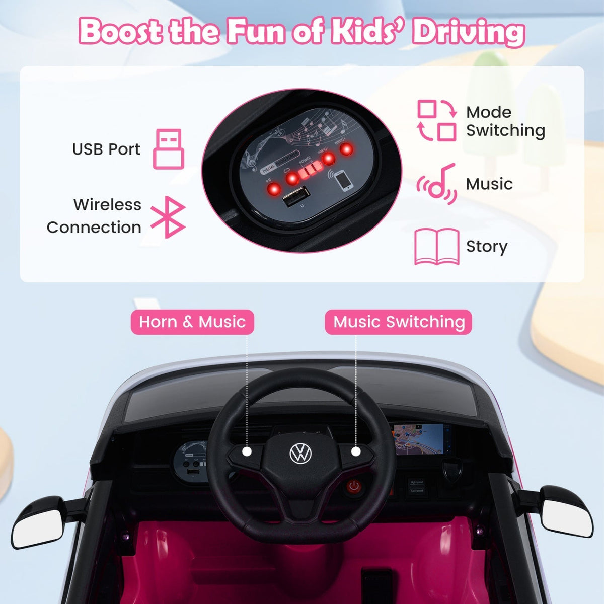 12V Electric Ride-On VW Bus with Remote Control & MusicRide-On ToyTorqelo.com