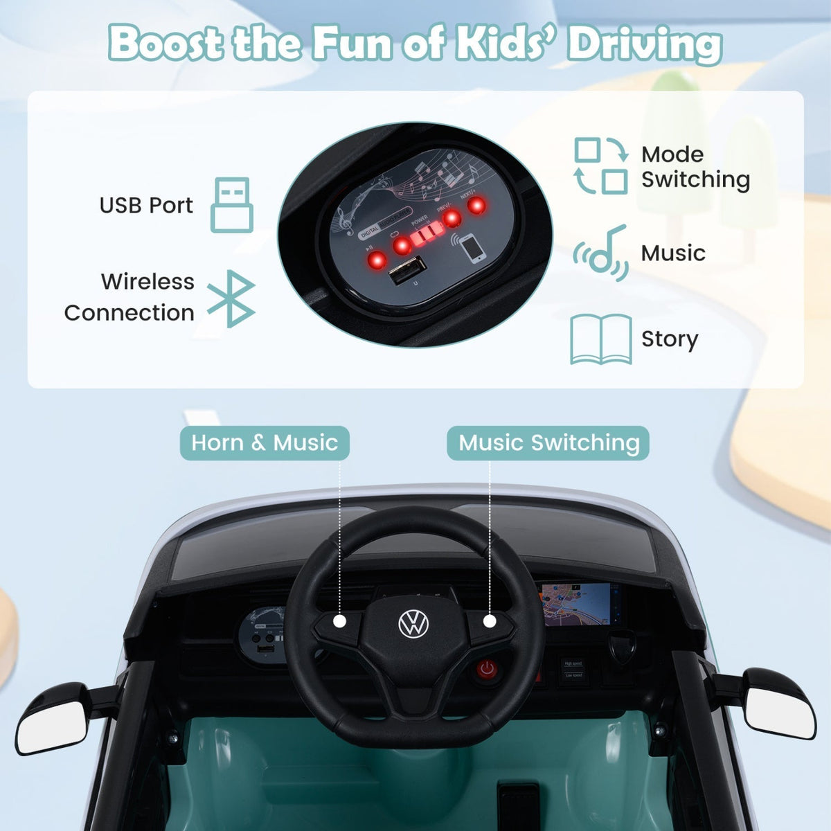 12V electric ride-on VW bus with remote, GBruno Store, view 4