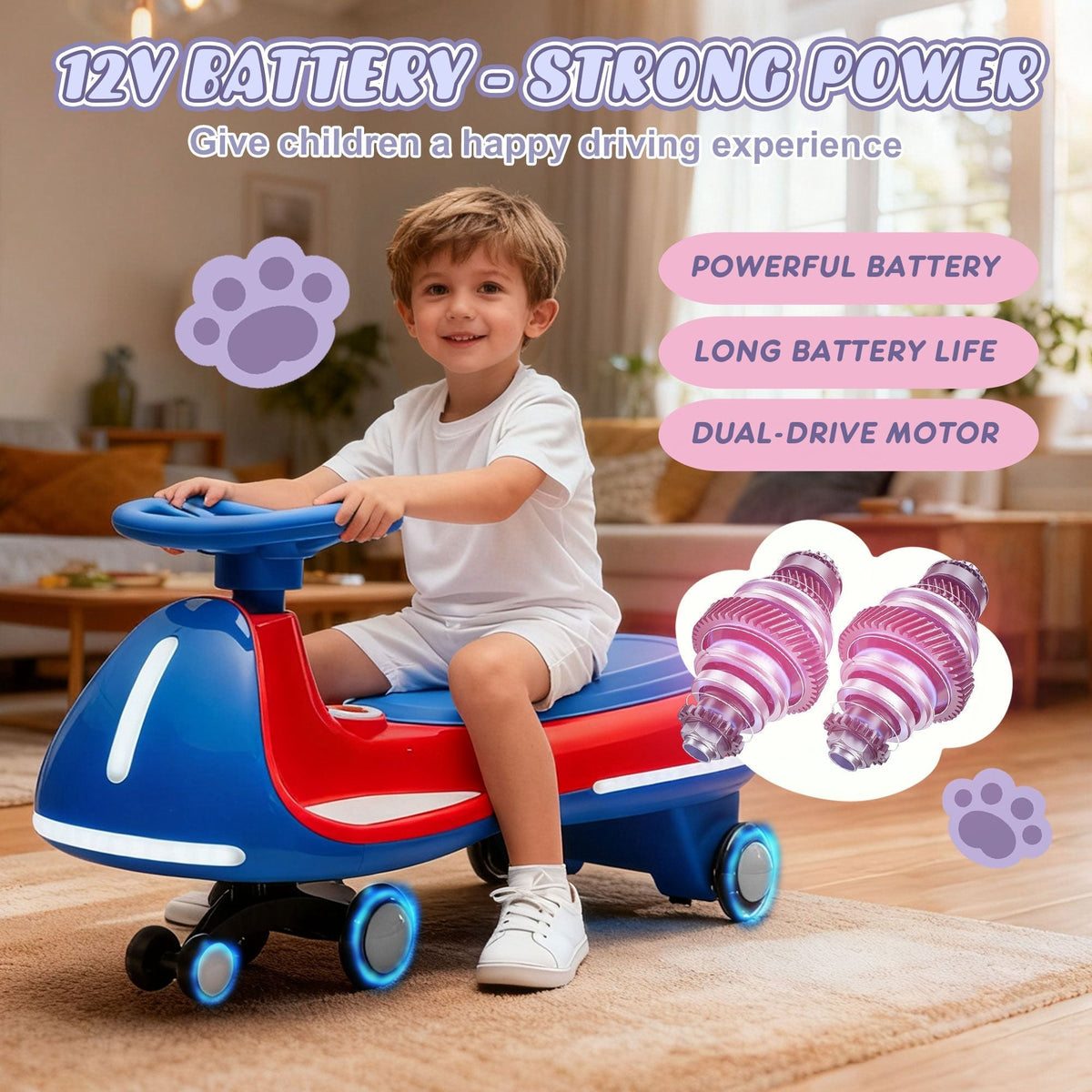 12V Electric Wiggle Ride On Car with Dual Motors & LED LightsRide-On ToyTorqelo.com