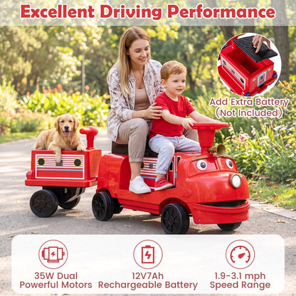 12V Kids Ride-On Train 3-Seater with Detachable CarriageRide-On ToyTorqelo.com