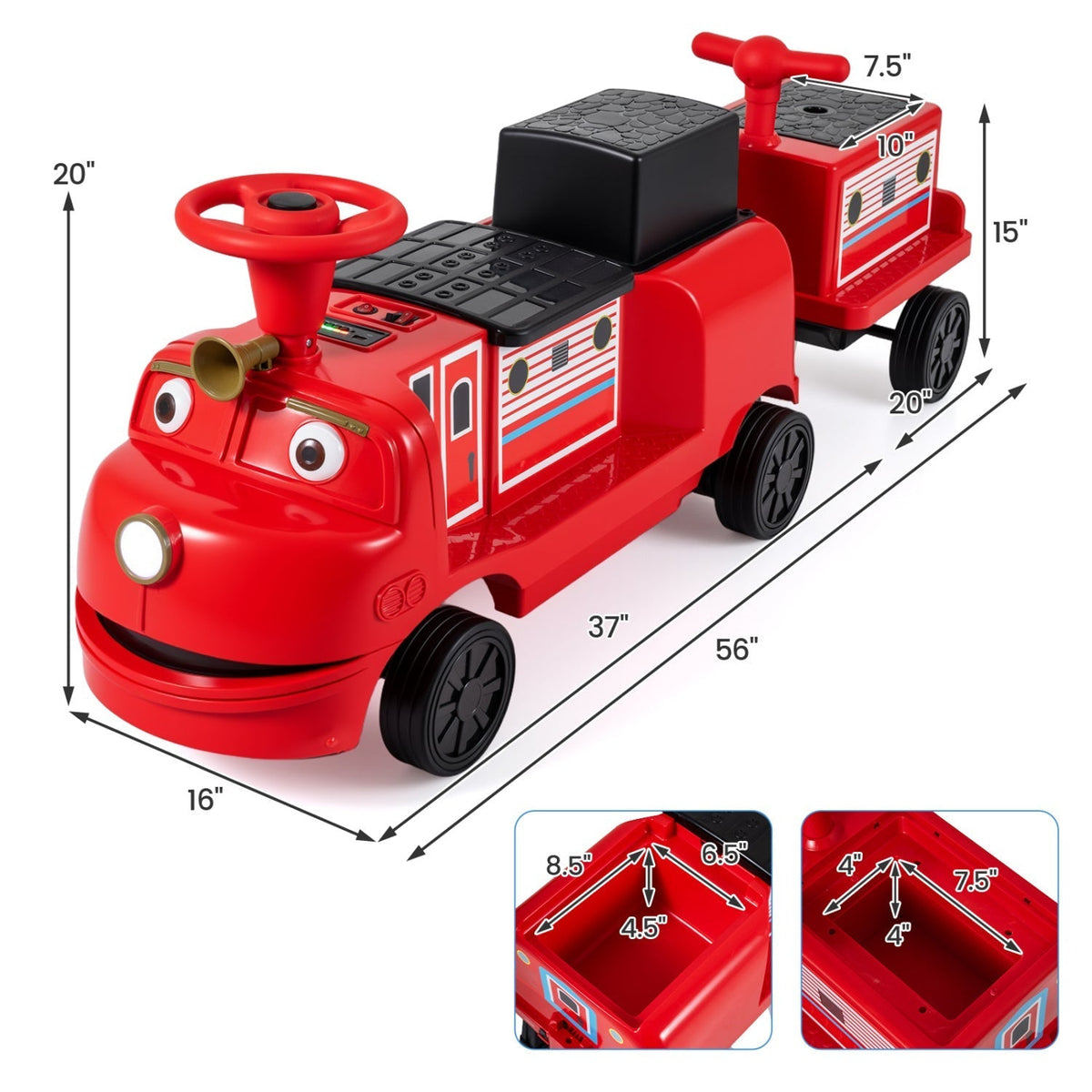 12V Kids Ride-On Train 3-Seater with Detachable CarriageRide-On ToyTorqelo.com