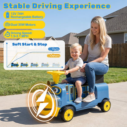 12V Kids Ride-On Train with Adjustable Seat & MusicRide-On ToyTorqelo.com